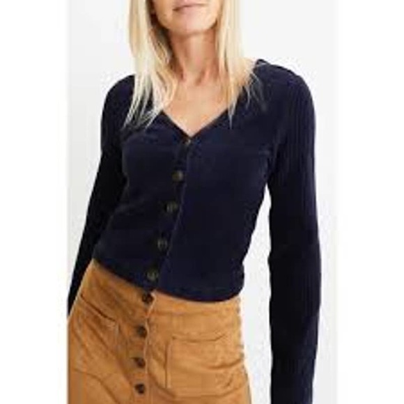 Marine Layer Sweaters - Marine Layer Aline Corduroy Crop Cardigan Sweater Top Navy Size XL NWT
